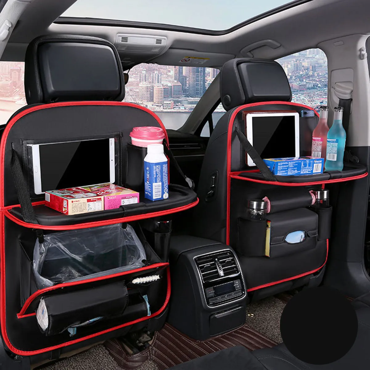 Backseat Organizer With Tablet Holder PU Leather, Custom Fit For Your Cars, Backseat Car Organizer, Car Seat Back Protectors Kick With Foldable Table Tray Car Seat Organizer, Car Accessories LM15987