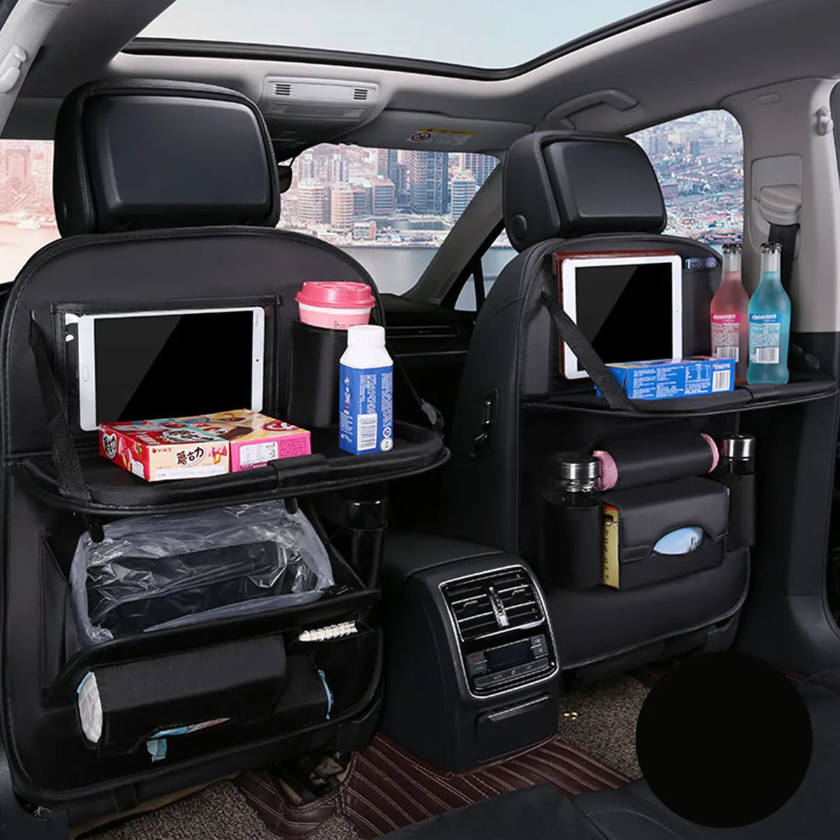 Backseat Organizer With Tablet Holder PU Leather, Custom Fit For Your Cars, Backseat Car Organizer, Car Seat Back Protectors Kick With Foldable Table Tray Car Seat Organizer, Car Accessories LM15987