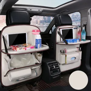 Backseat Organizer With Tablet Holder PU Leather, Custom Fit For Your Cars, Backseat Car Organizer, Car Seat Back Protectors Kick With Foldable Table Tray Car Seat Organizer, Car Accessories LM15987
