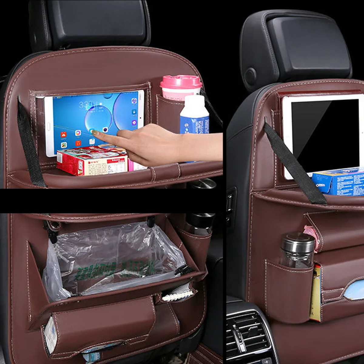 Backseat Organizer With Tablet Holder PU Leather, Custom Fit For Your Cars, Backseat Car Organizer, Car Seat Back Protectors Kick With Foldable Table Tray Car Seat Organizer, Car Accessories LM15987
