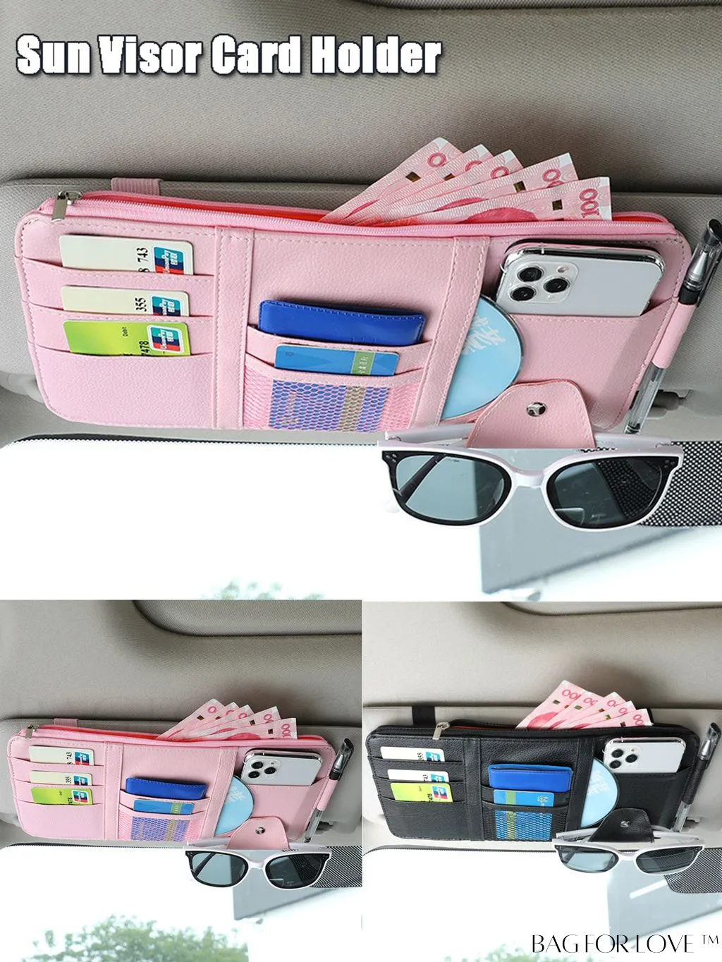 BagForLove - Car Sun Visor Organizer: Multi-Pocket Storage Solution for Auto Interior Accessories and Documents