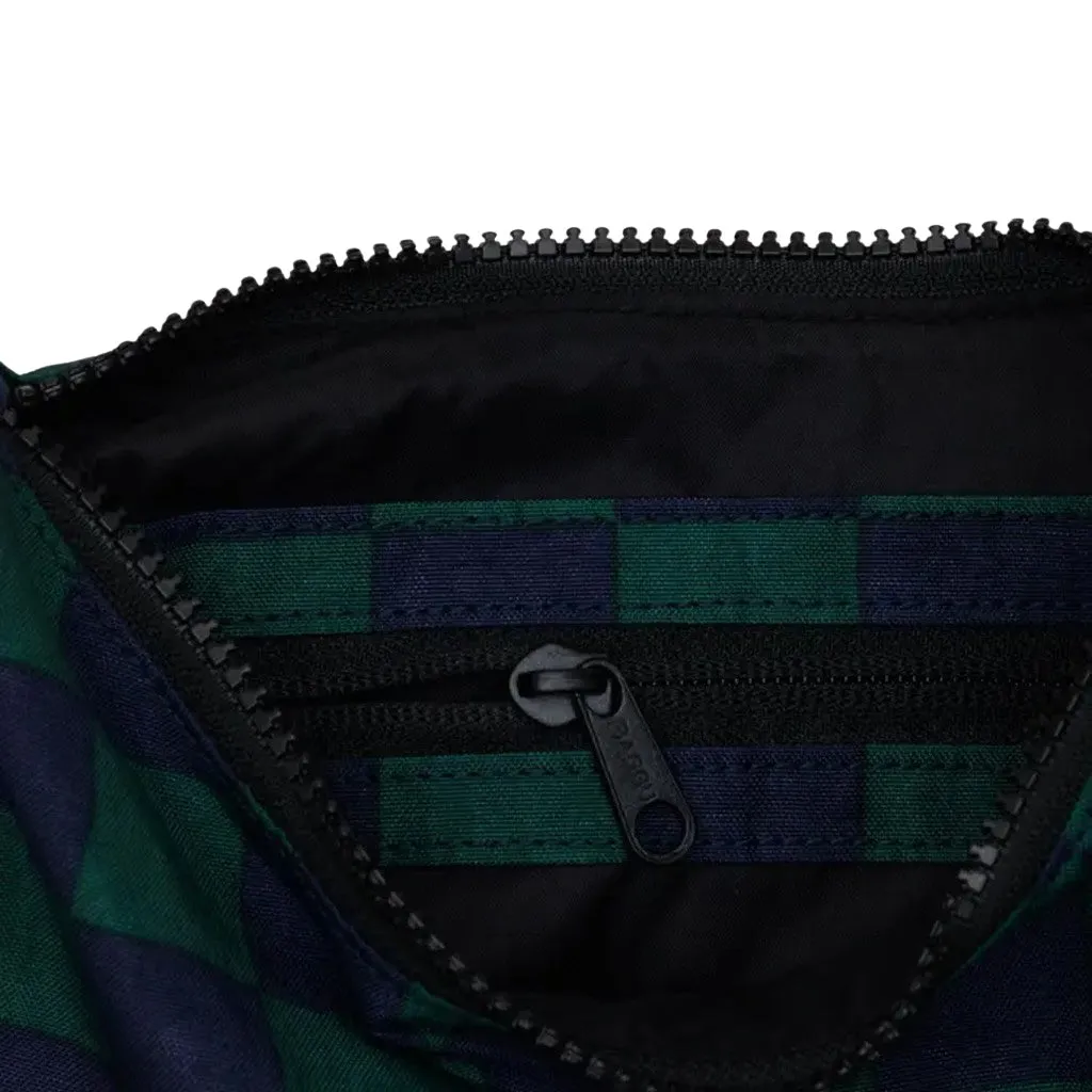 Baggu Small Nylon Crescent Bag, Navy Green Check