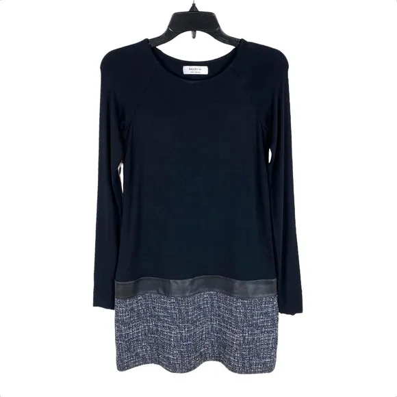Bailey 44 Black Tweed Faux Leather Dress Women’s Size XS Mini Long Sleeves