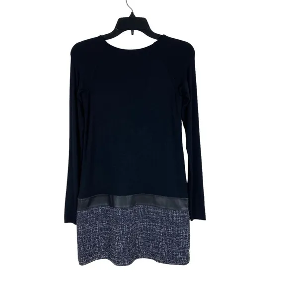Bailey 44 Black Tweed Faux Leather Dress Women’s Size XS Mini Long Sleeves