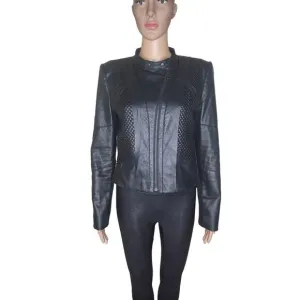 Bcbgmaxazria Misa women's black qulited mobwife faux leather jacket Sz Medium