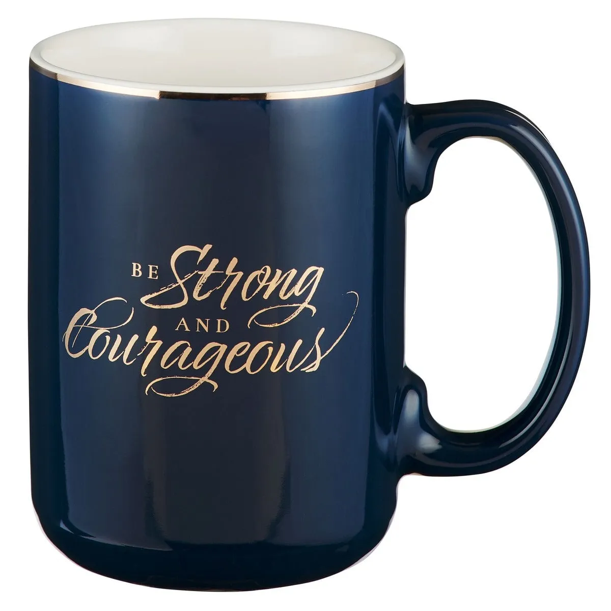 Be Strong and Courageous Navy Ceramic Coffee Mug - Joshua 1:9
