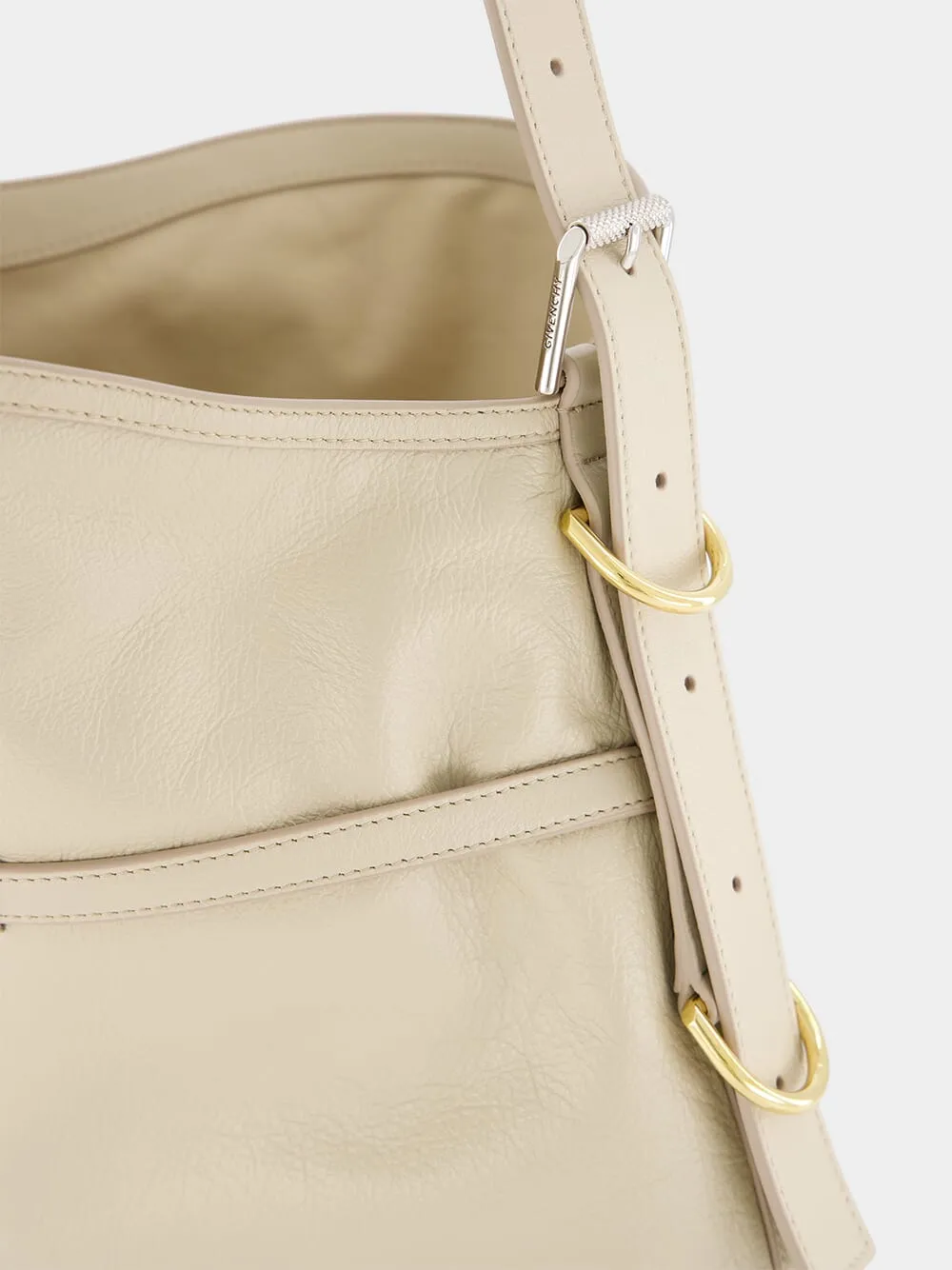 Beige Medium Voyou Leather Shoulder Bag