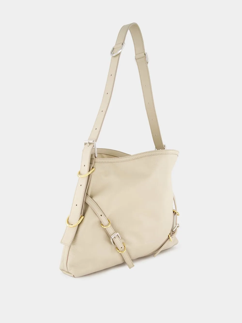 Beige Medium Voyou Leather Shoulder Bag