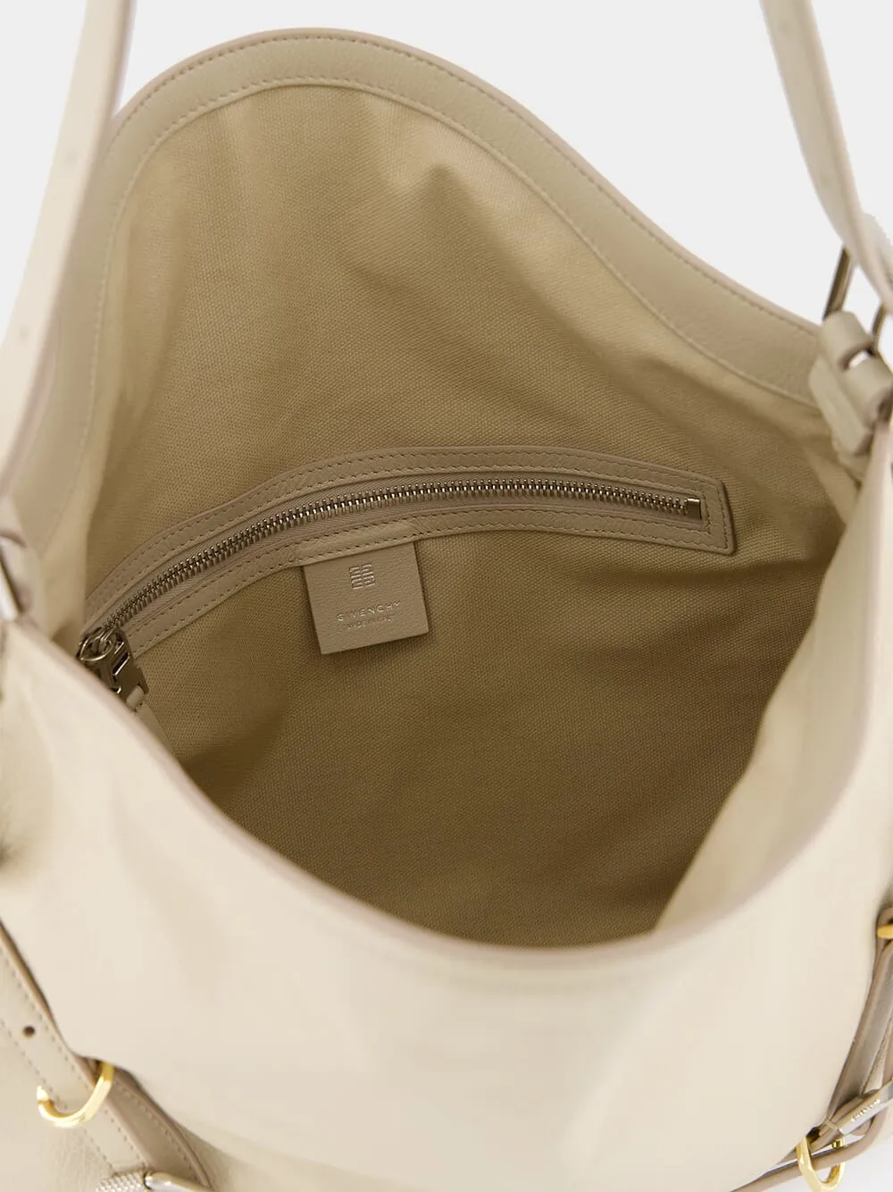 Beige Medium Voyou Leather Shoulder Bag