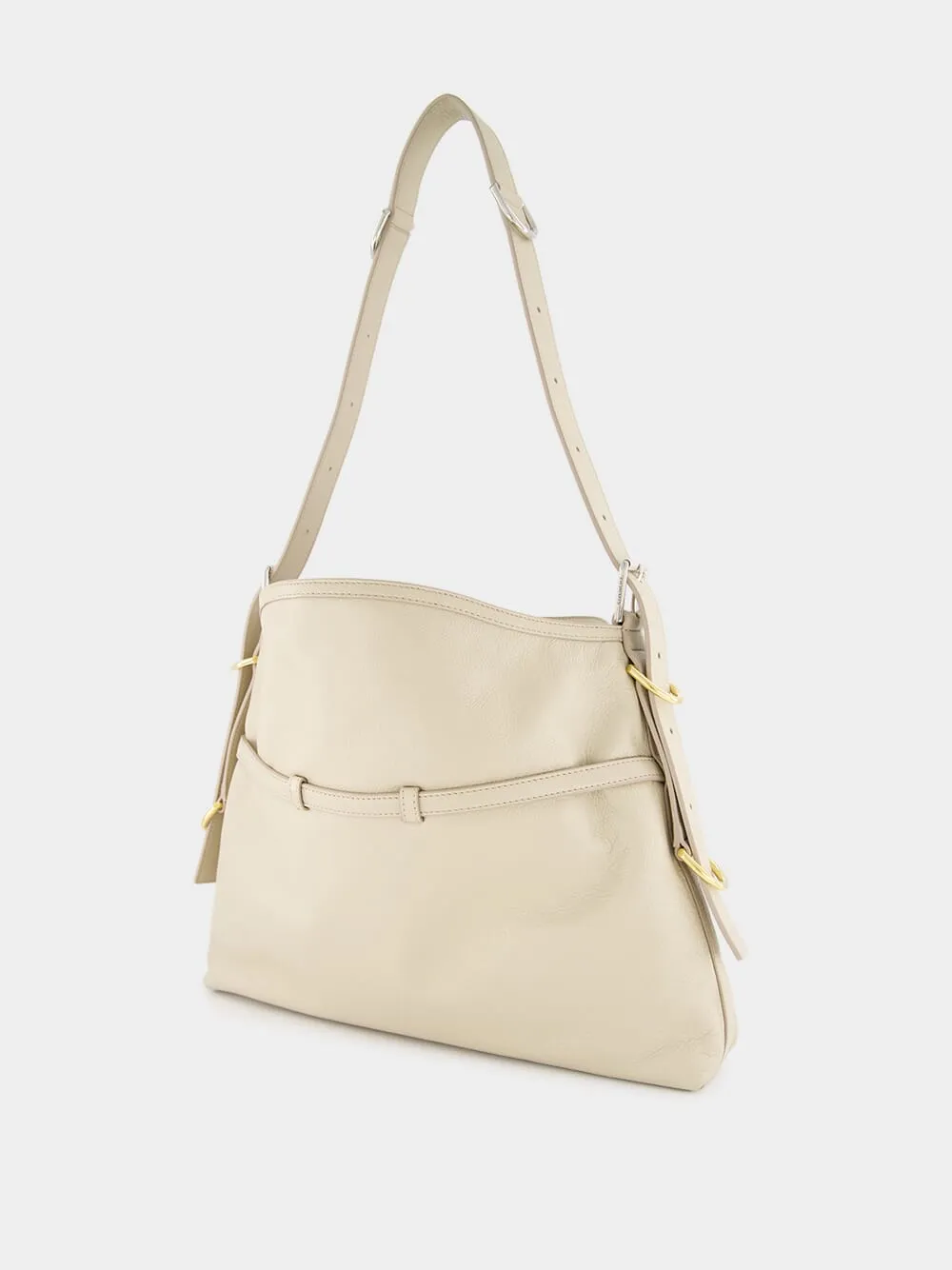 Beige Medium Voyou Leather Shoulder Bag