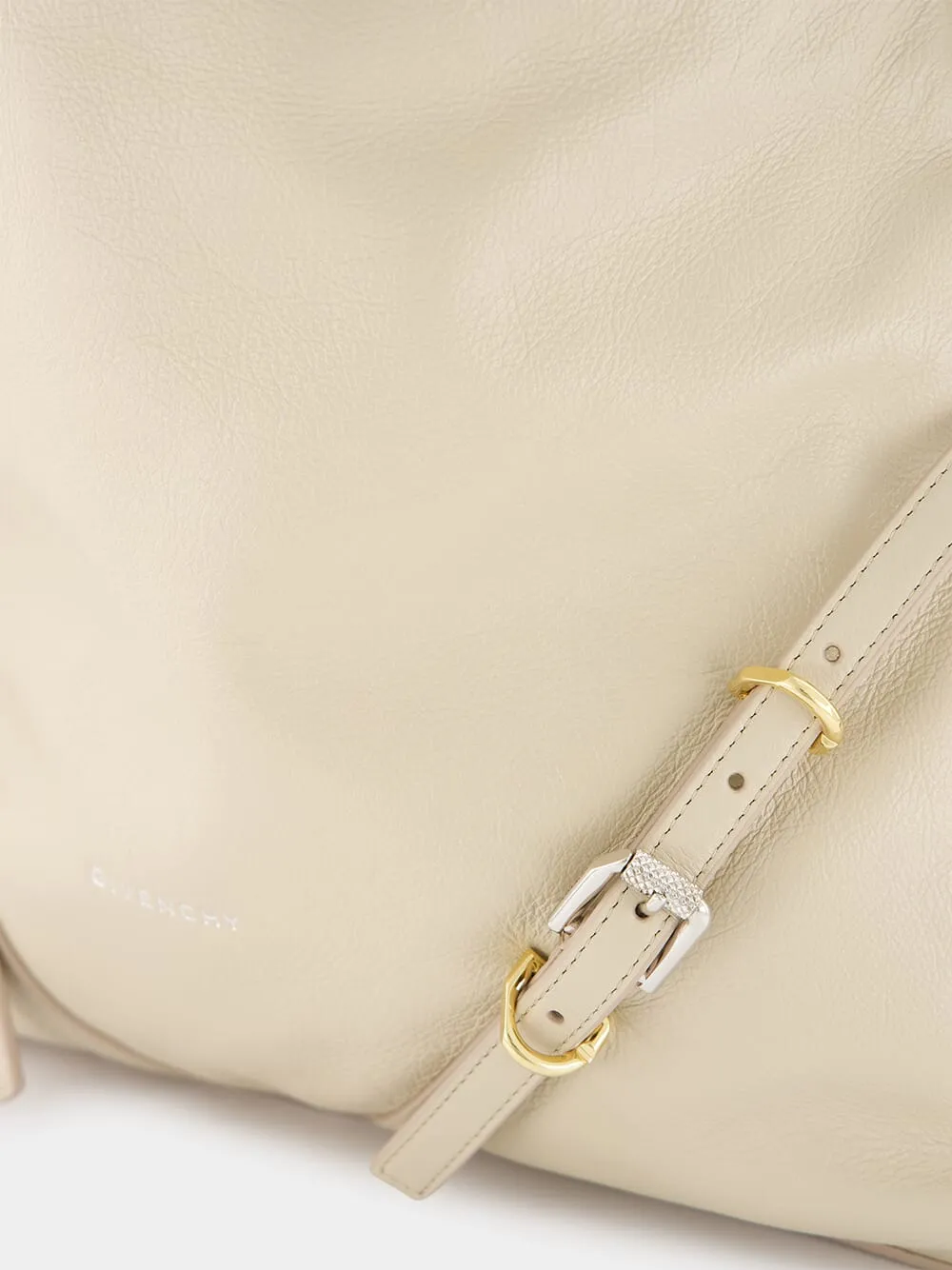 Beige Medium Voyou Leather Shoulder Bag