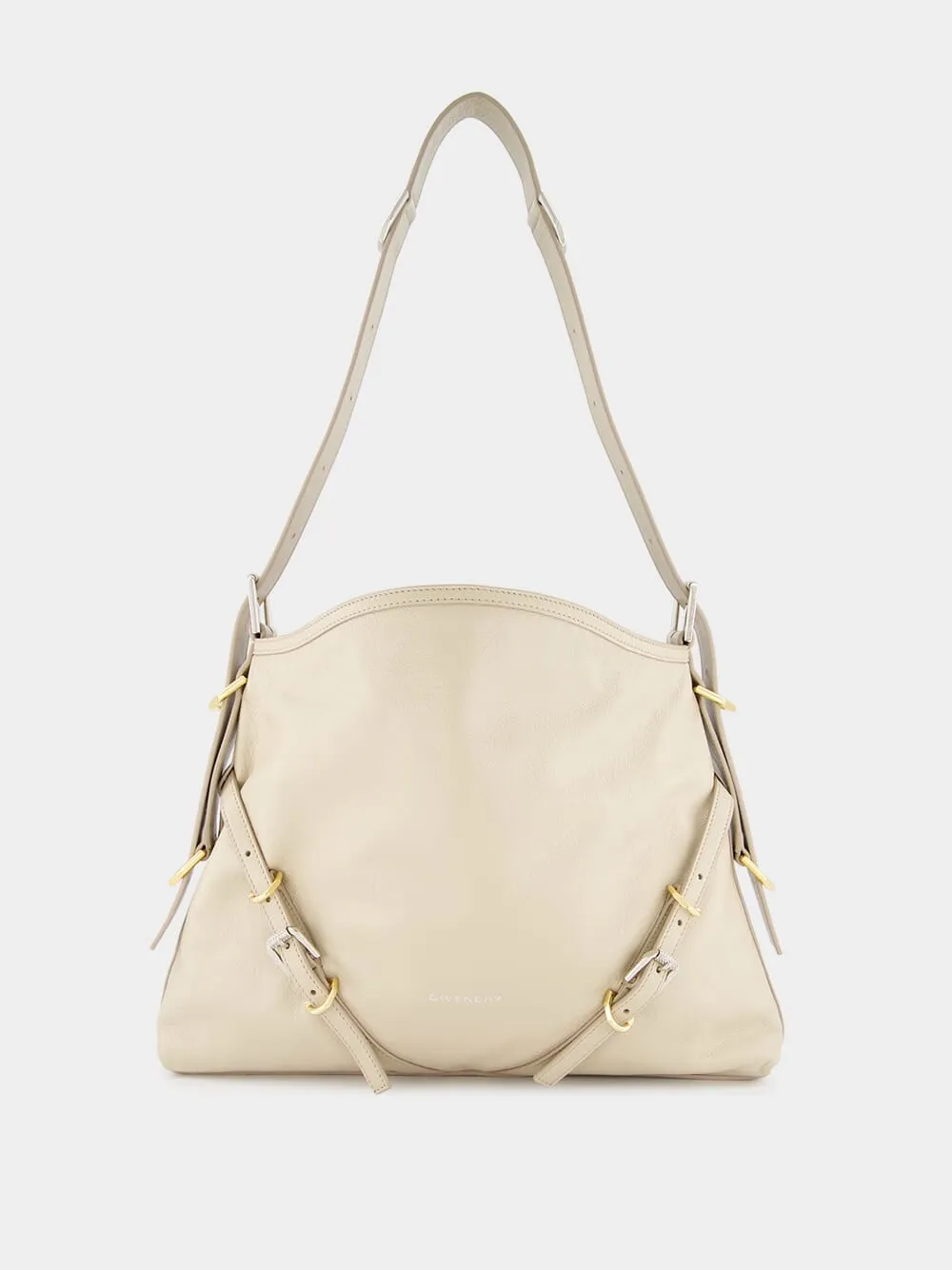Beige Medium Voyou Leather Shoulder Bag
