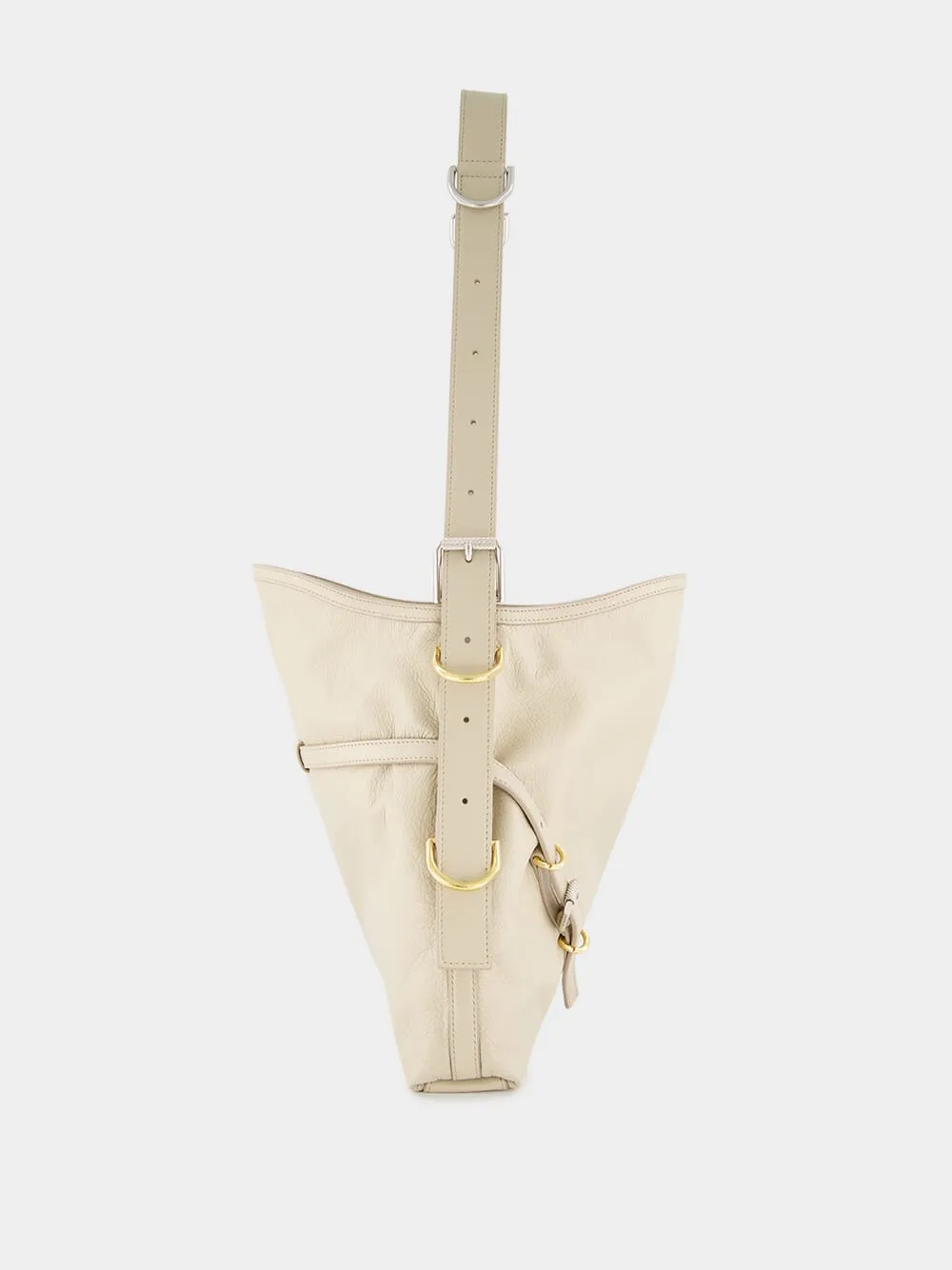 Beige Medium Voyou Leather Shoulder Bag
