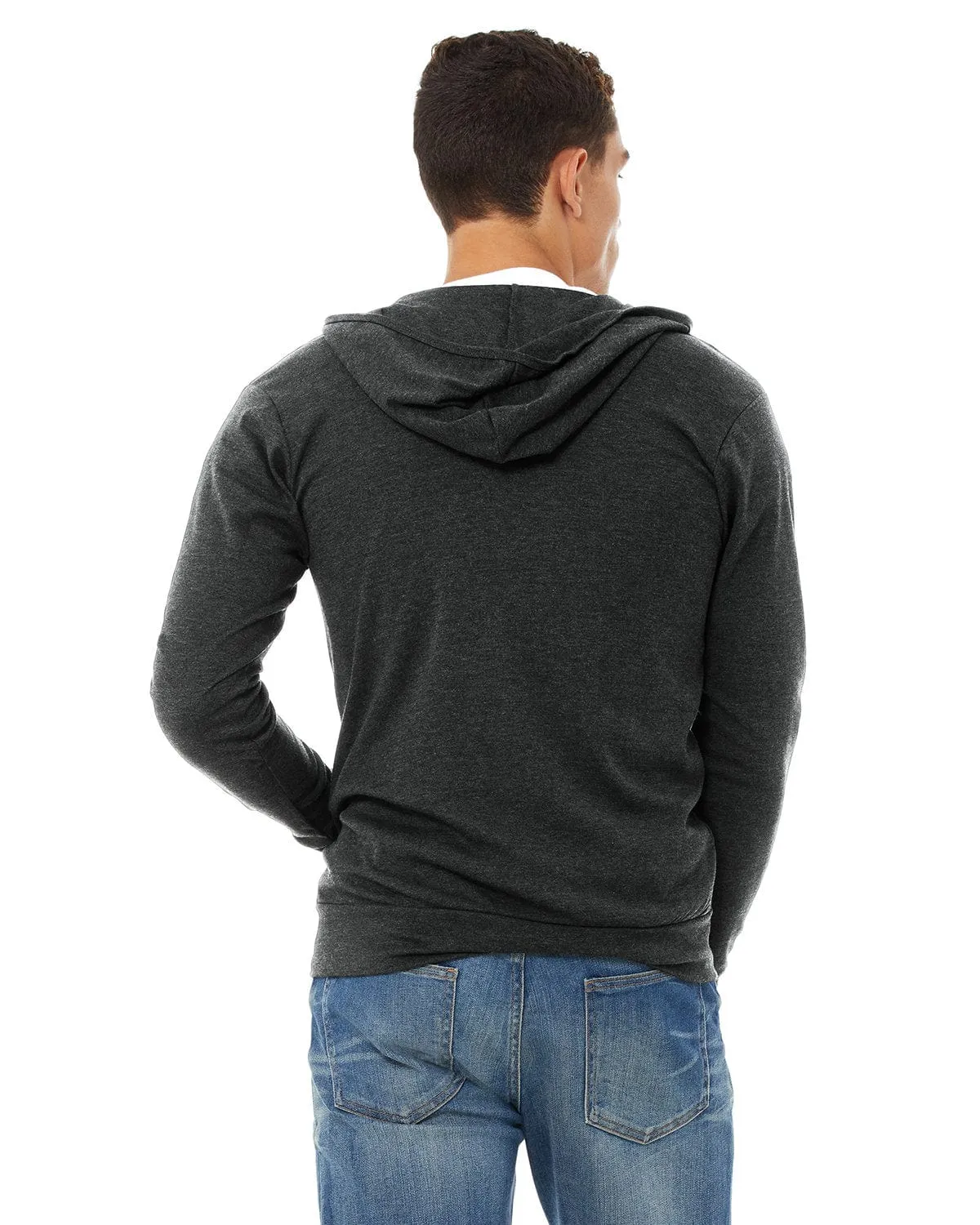 Bella Canvas Unisex Triblend Full-Zip Lightweight Hoodie | Char-black Trib