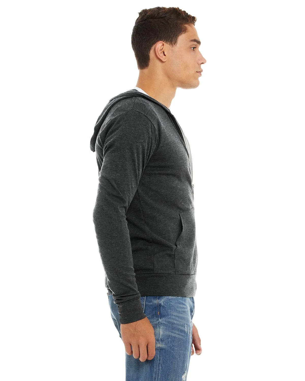 Bella Canvas Unisex Triblend Full-Zip Lightweight Hoodie | Char-black Trib