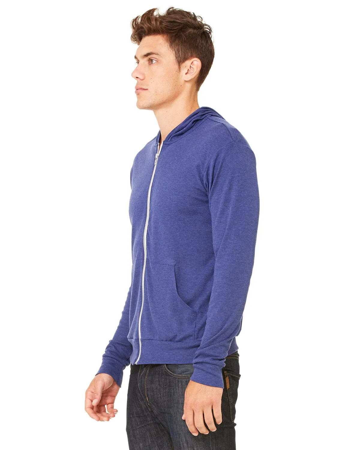 Bella Canvas Unisex Triblend Full-Zip Lightweight Hoodie | Navy Triblend