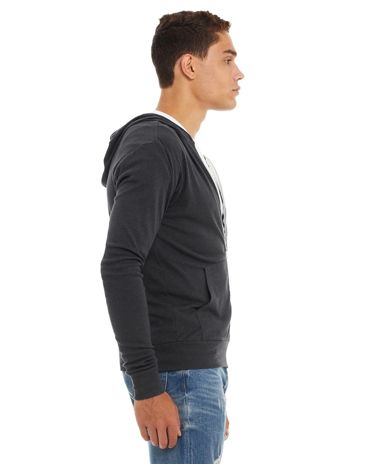 Bella Canvas Unisex Triblend Full-Zip Lightweight Hoodie | Sd Dk Gry Trblnd