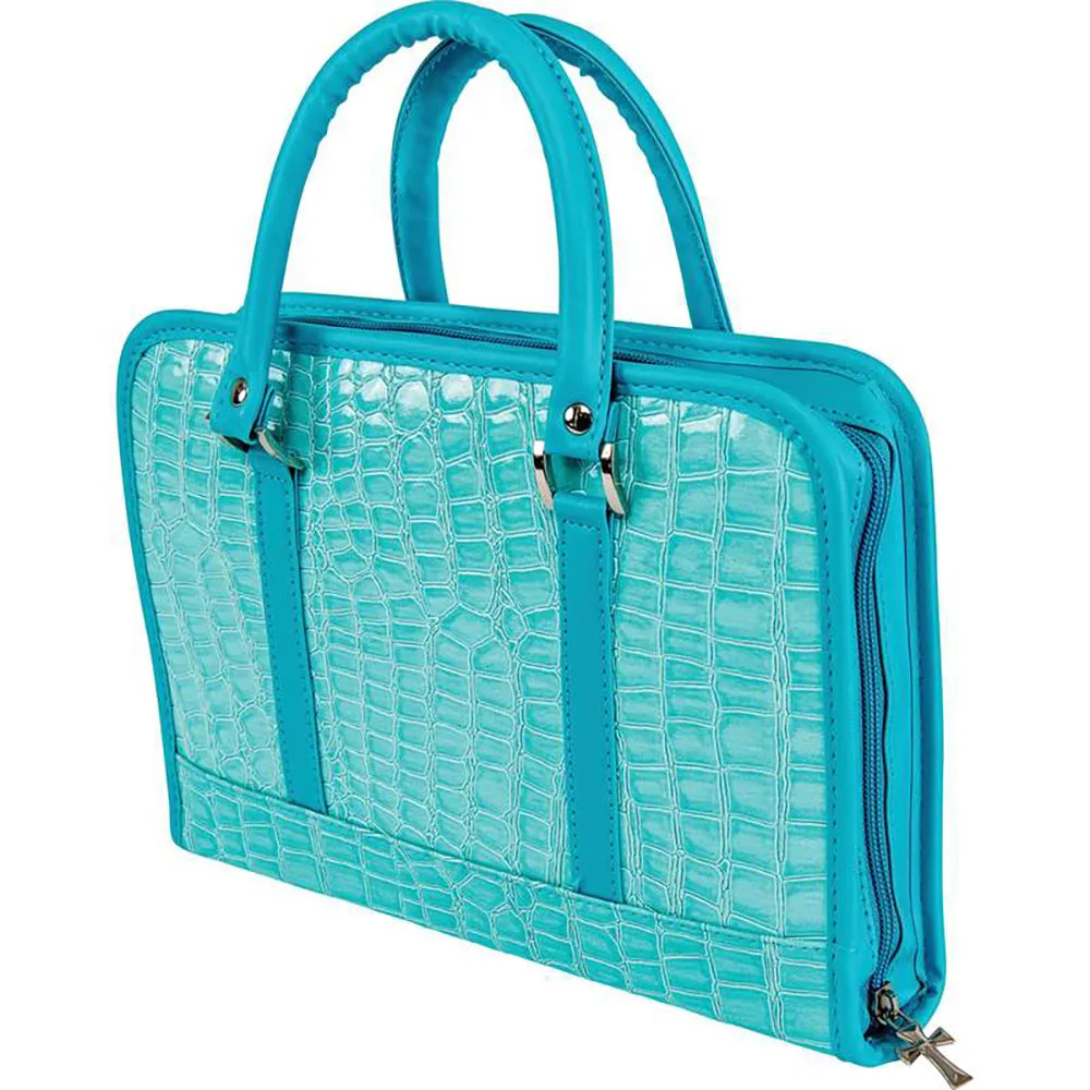 Bible Cover Turquoise Faux Alligator Protective Holy Book Tote Carry Case Bag