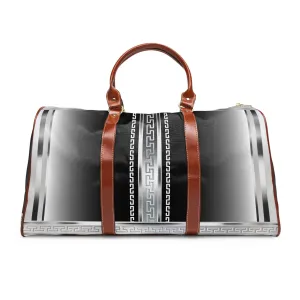 Black and Silver Greek Keys Waterproof Travel Bag