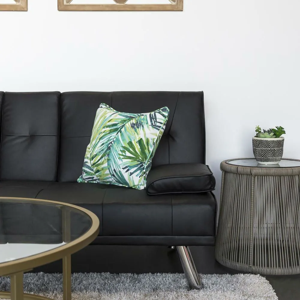 Black Faux Leather Convertible Sofa Futon with 2 Cup Holders