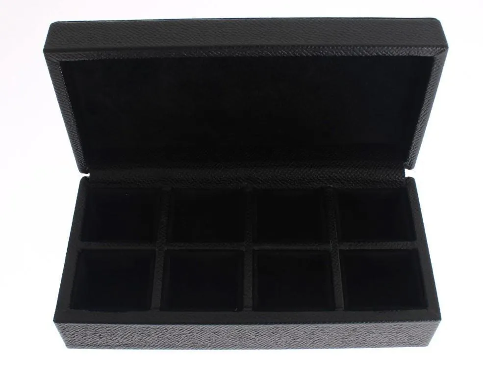 Black Leather Ring Cufflinks Organizer Box