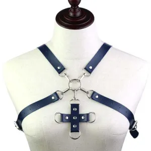 Black PU Leather Circle Straps Harness