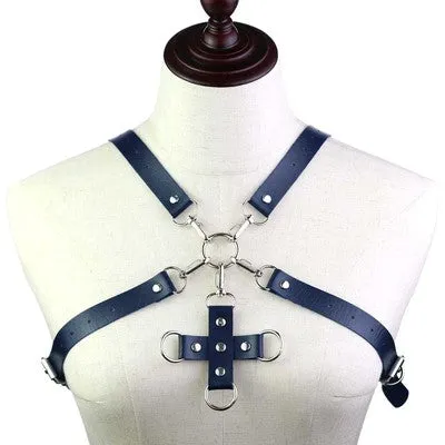 Black PU Leather Circle Straps Harness