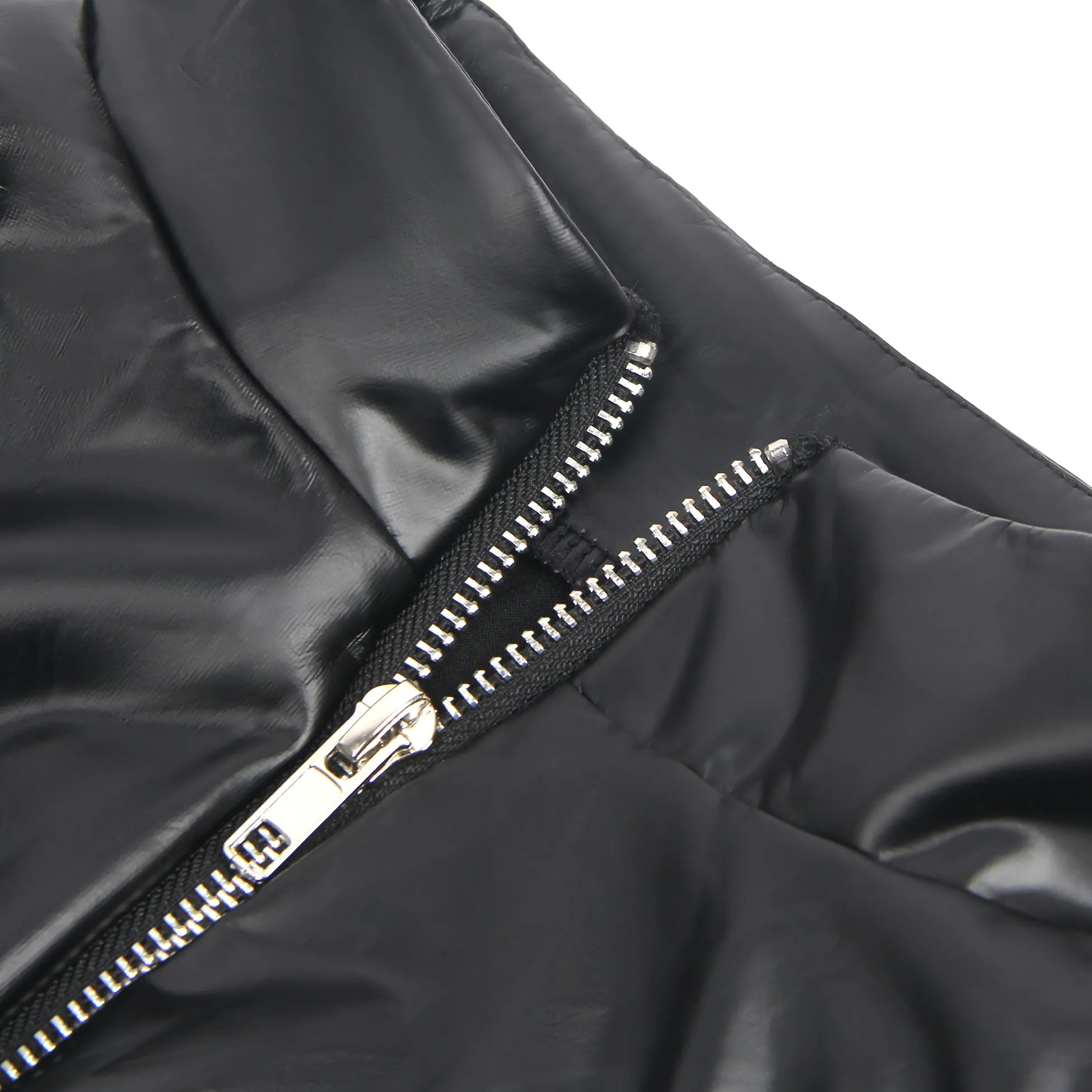 Black Sexy PU Leather Mesh Zipper Long Sleeves Bodysuit
