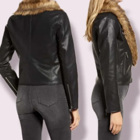 Blank NYC Night Fever Faux Fur Leather Moto Jackson