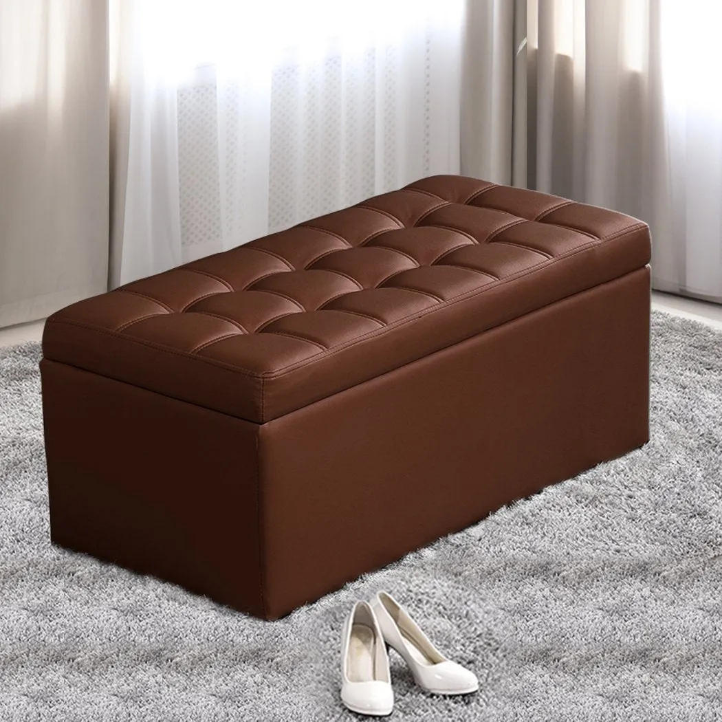 Blanket Box Storage Ottoman PU Leather Fabric Chest Toy Clothes Foot Stool Bed