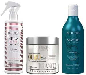 Blueken Keraken Special Hydrolyzed Keratin 300Ml   Luxurious White Gold Mask 500G   Detox Anti -Residue Shampoo 500Ml