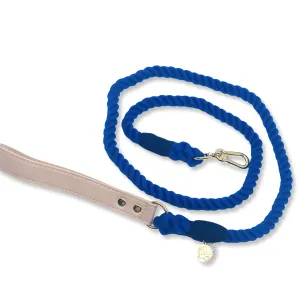 Braided Cotton Rope Dog Leash With Vegan Leather Handle - Cobalt Blue