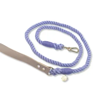 Braided Cotton Rope Dog Leash With Vegan Leather Handle - Soft Purple