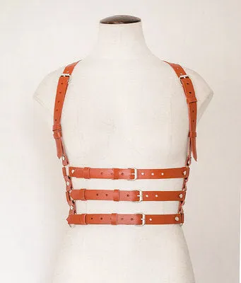 Brown PU Underbust Buckle Harness