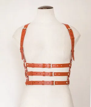 Brown PU Underbust Buckle Harness