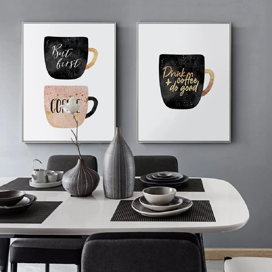 But First Coffee Colorful Cups Coffee Wall Art