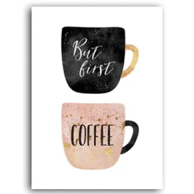 But First Coffee Colorful Cups Coffee Wall Art