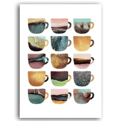 But First Coffee Colorful Cups Coffee Wall Art