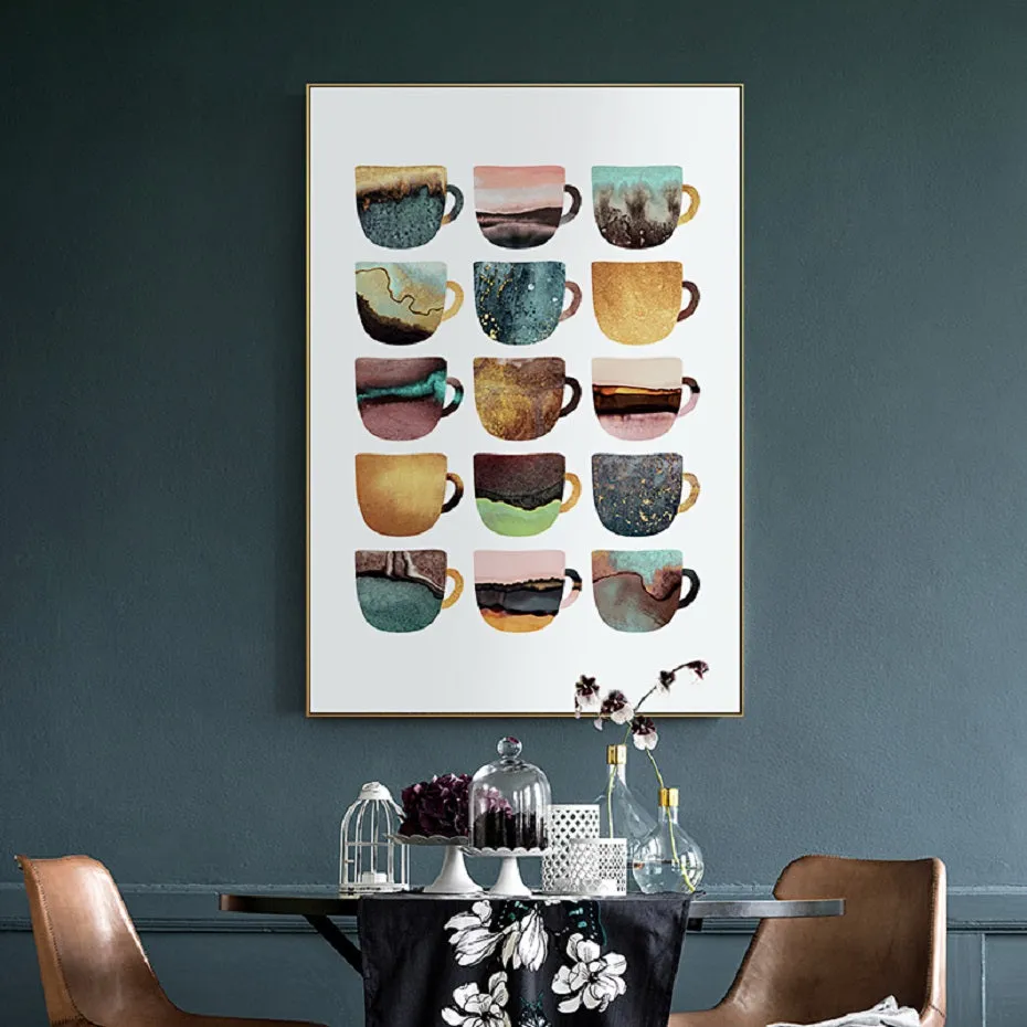 But First Coffee Colorful Cups Coffee Wall Art