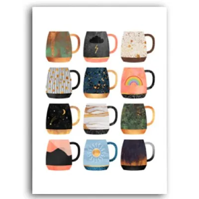 But First Coffee Colorful Cups Coffee Wall Art