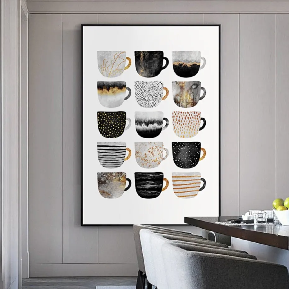 But First Coffee Colorful Cups Coffee Wall Art