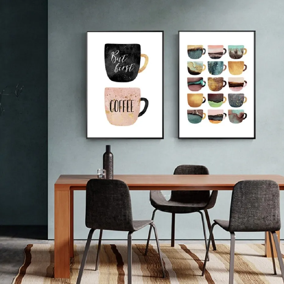 But First Coffee Colorful Cups Coffee Wall Art