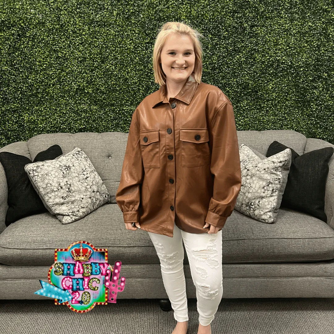 Button Down Shacket - Brown