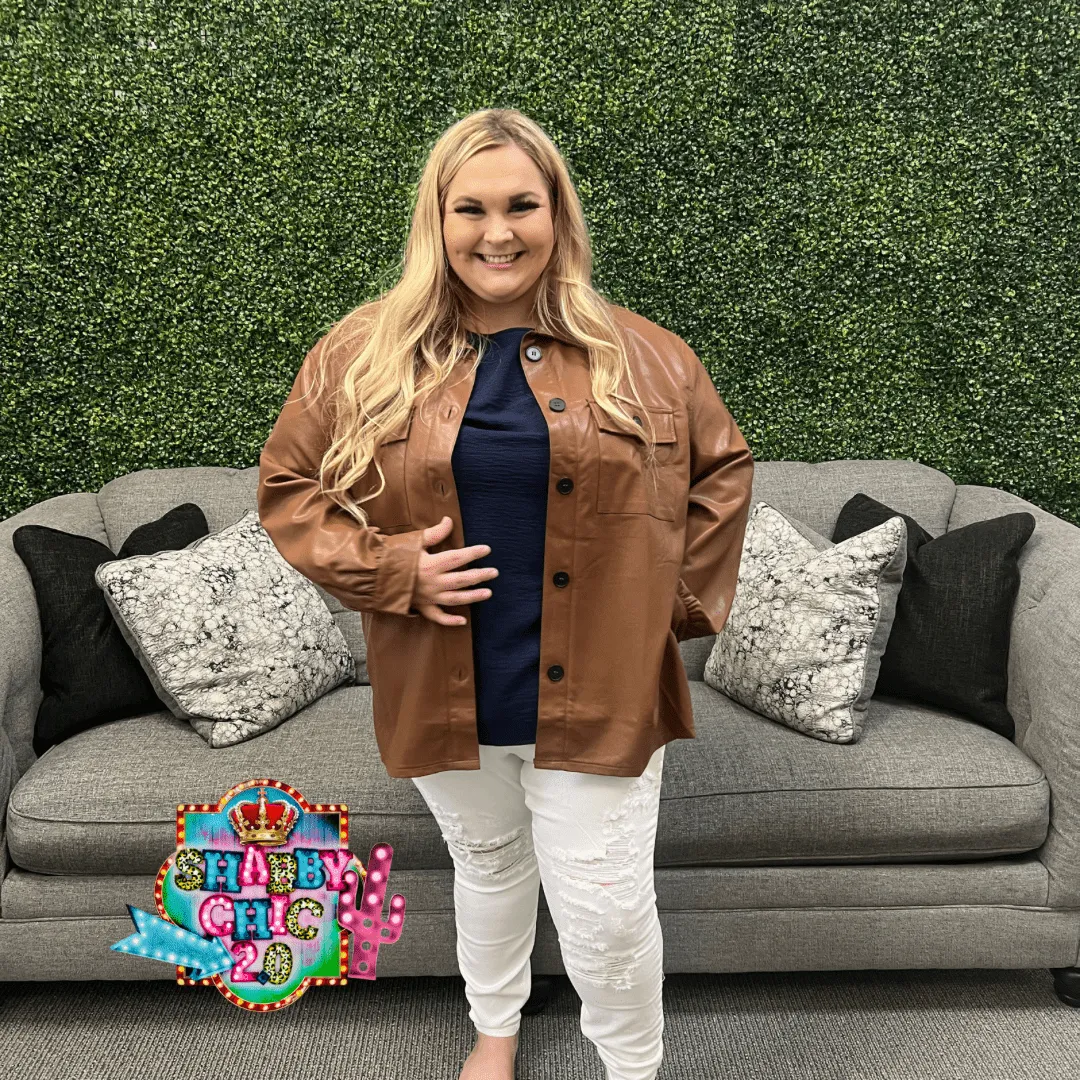 Button Down Shacket - Brown