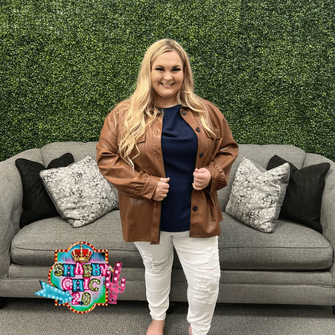 Button Down Shacket - Brown