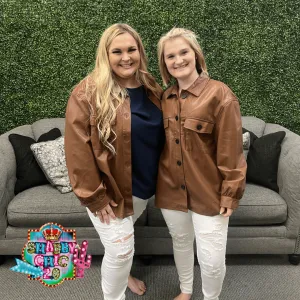 Button Down Shacket - Brown