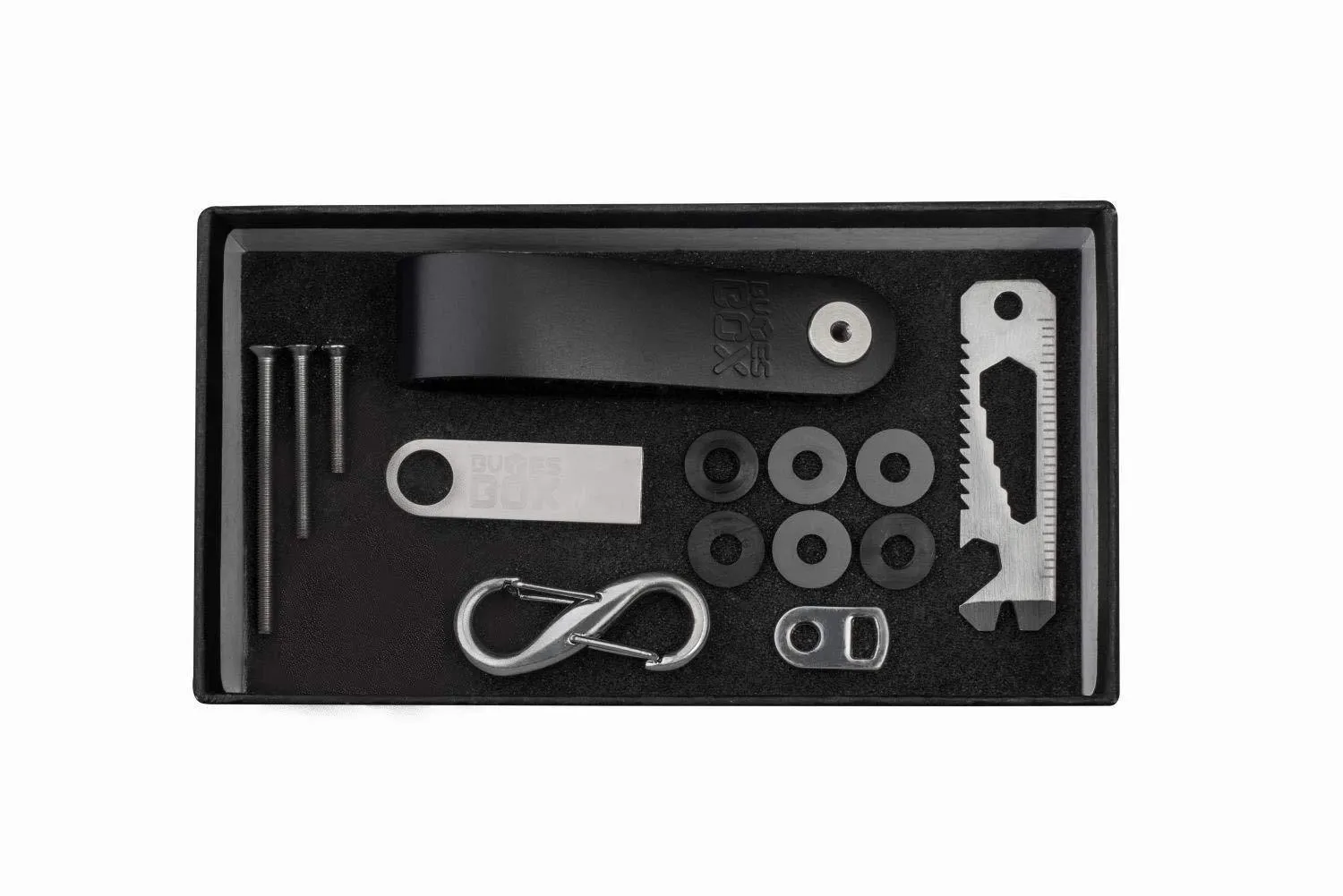 BUYESBOX Compact Key Organizer Leather Keychain Pocket Smart Key Holder Real Leather Secure Locking Mechanism Key Chain up to 10 Keys & Tools 16GB USB Memory