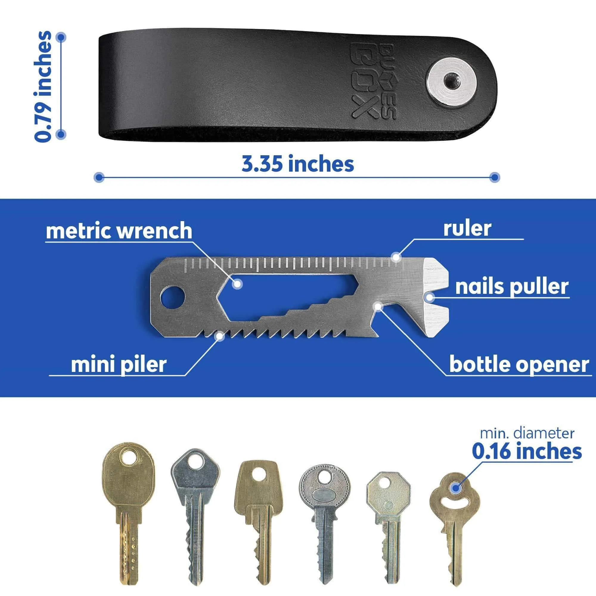BUYESBOX Compact Key Organizer Leather Keychain Pocket Smart Key Holder Real Leather Secure Locking Mechanism Key Chain up to 10 Keys & Tools 16GB USB Memory