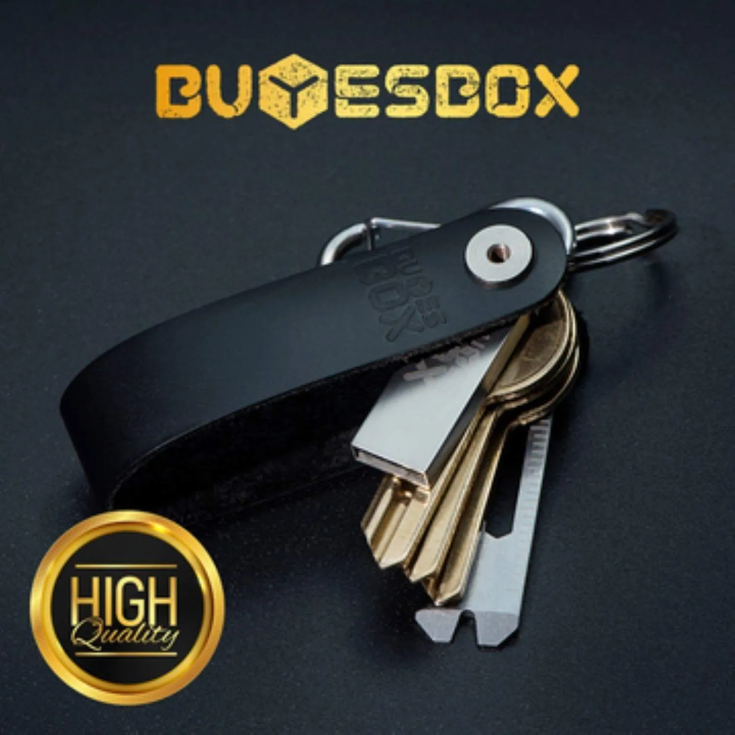 BUYESBOX Compact Key Organizer Leather Keychain Pocket Smart Key Holder Real Leather Secure Locking Mechanism Key Chain up to 10 Keys & Tools 16GB USB Memory