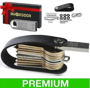 BUYESBOX Compact Key Organizer Leather Keychain Pocket Smart Key Holder Real Leather Secure Locking Mechanism Key Chain up to 10 Keys & Tools 16GB USB Memory